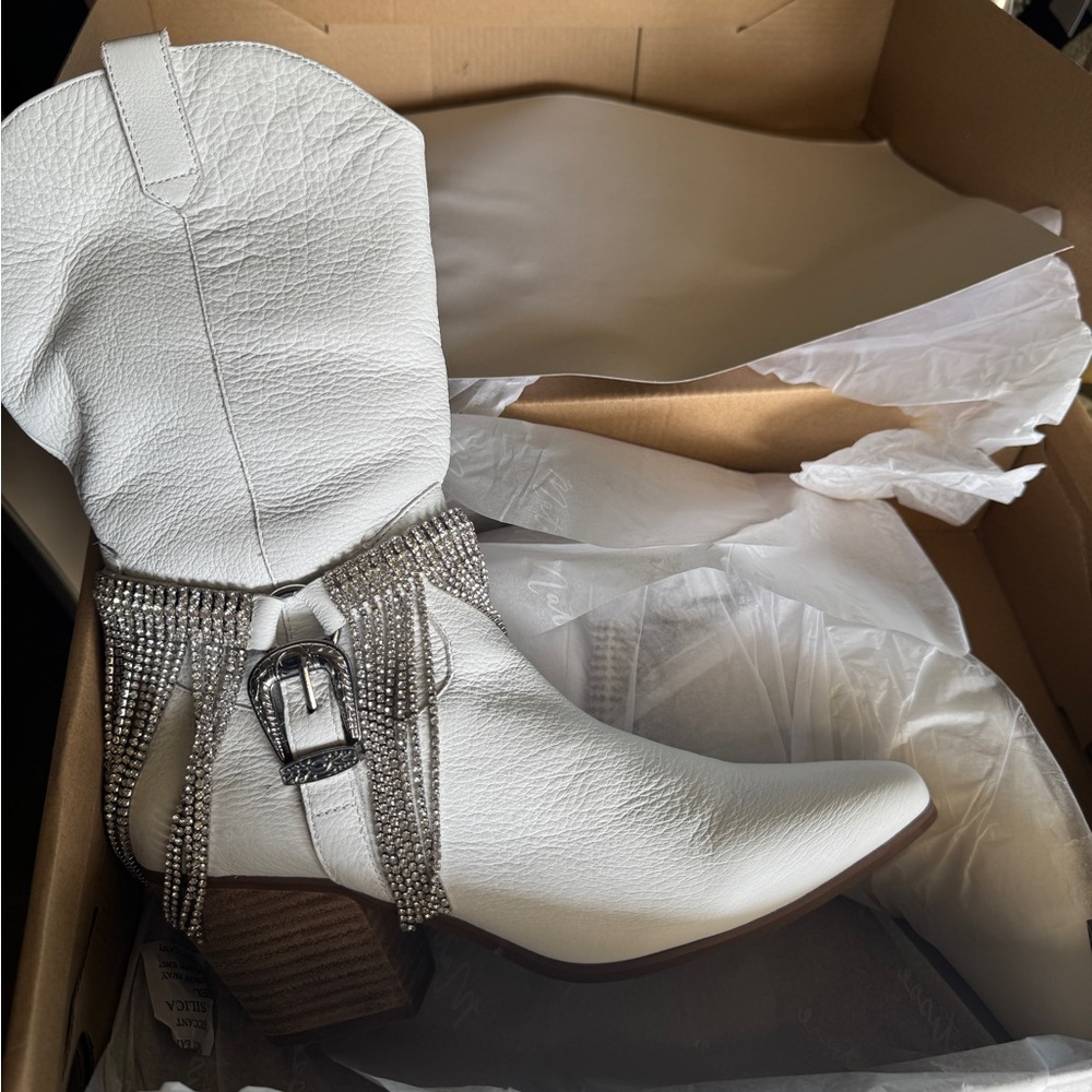 Matisse White Dolly Rhinestone Fringe Bootie